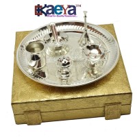 OkaeYa Silver Pooja Thali Set (7 Pcs Set)With Gold Box